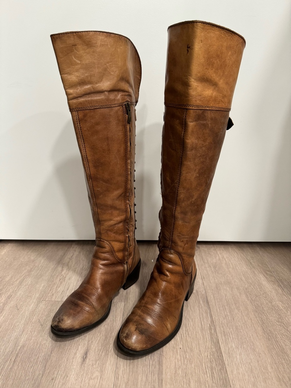 Vince Camuto "Bollo" Over-the-Knee Studded Leather Riding Boots.